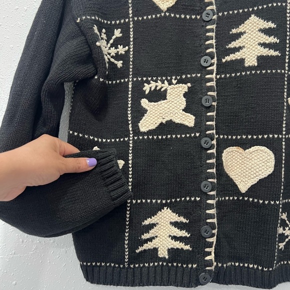 Liz Claiborne Black and White sugar cookie Knit cardigan small - Picture 7 of 10